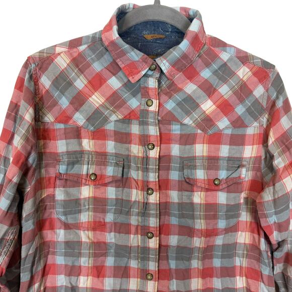 Jachs Girlfriend BEA Flannel Shirt Mens Small Blue Plaid Long Sleeve Snap - Picture 4 of 14